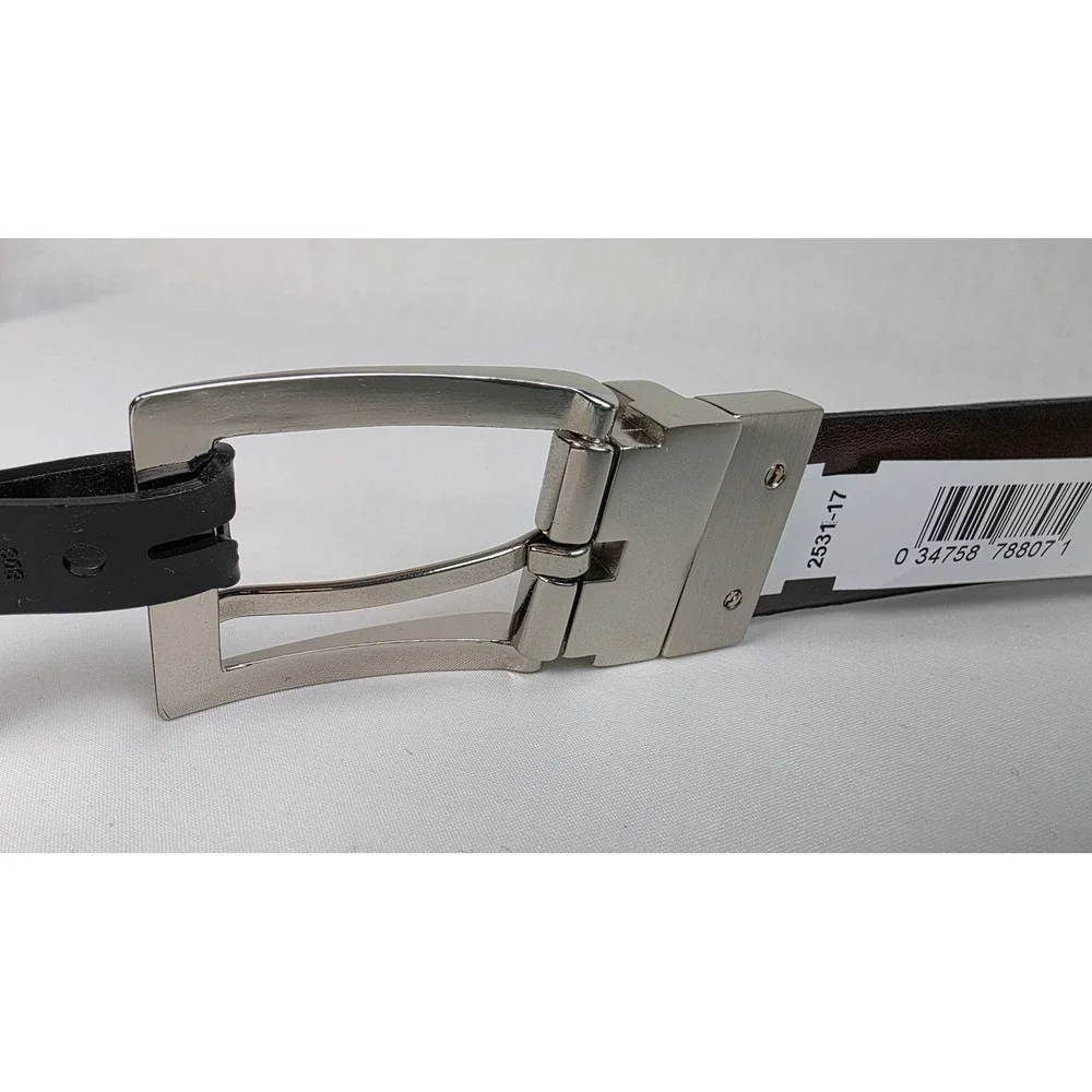 Statements @BT Belt Mens Size 42 Reversible Black Brown Silver Tone Buckle NEW